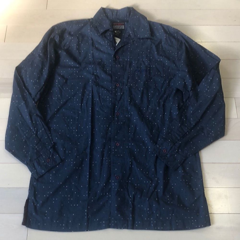 Fubu Men's Dotted Long Sleeve Button-Down Shirt Navy Blue Medium